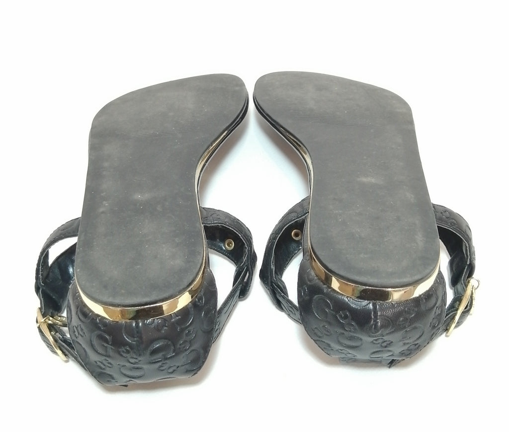 Guess Black Monogram & Gold Chain Thong Sandals
