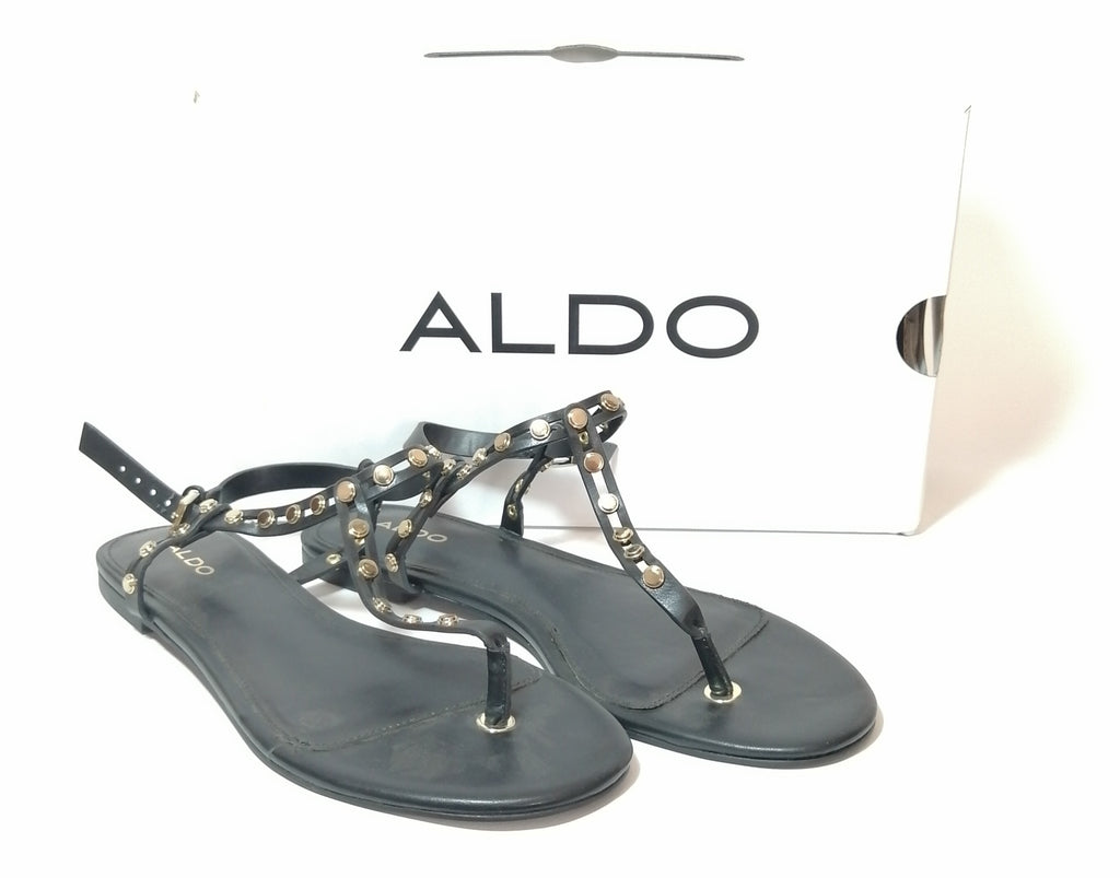 ALDO 'Starda' Black Gold Stud Thong Sandals