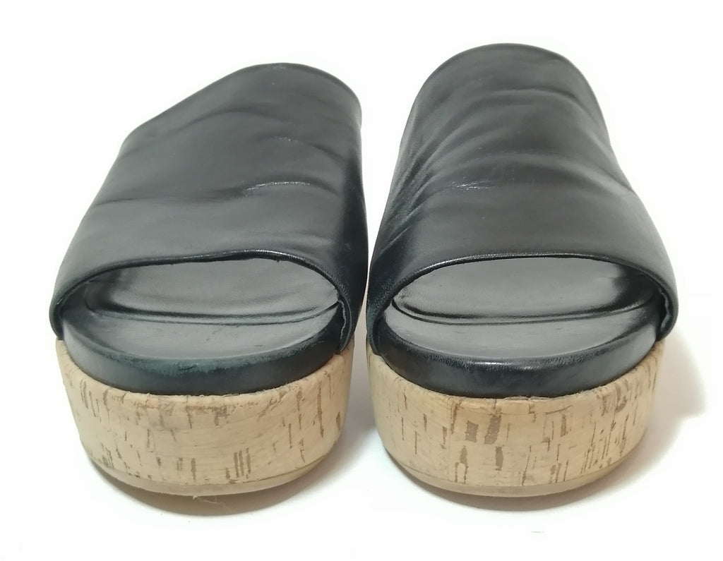 Stuart Weitzman Black Leather & Cork Wedges 