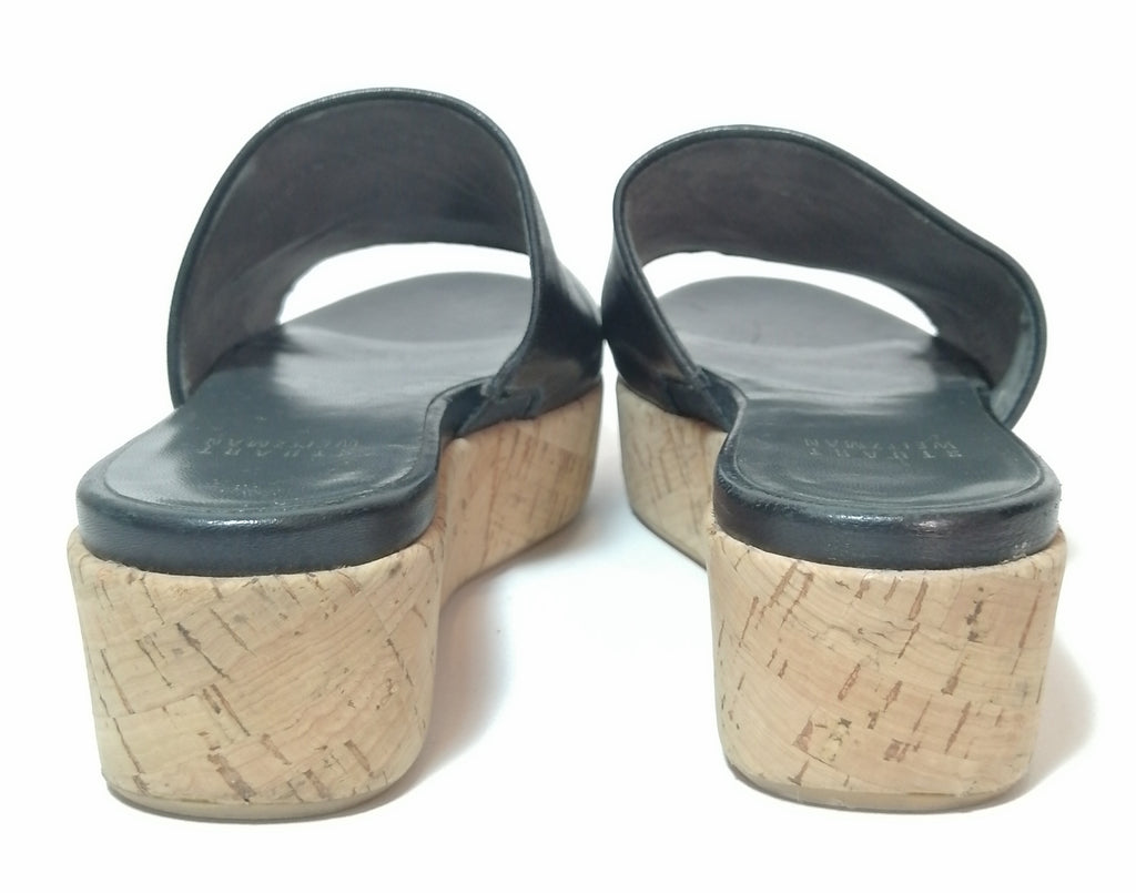 Stuart Weitzman Black Leather & Cork Wedges 