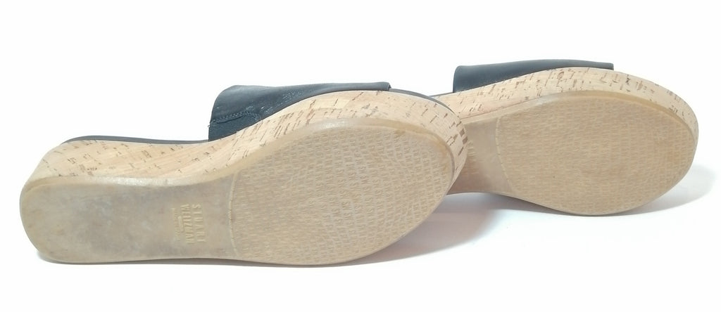 Stuart Weitzman Black Leather & Cork Wedges 