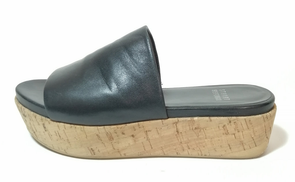 Stuart Weitzman Black Leather & Cork Wedges 
