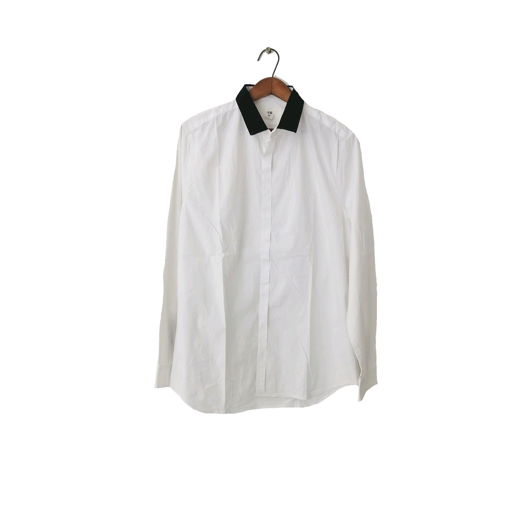 H&M White with Navy Collar Button-down Shirt