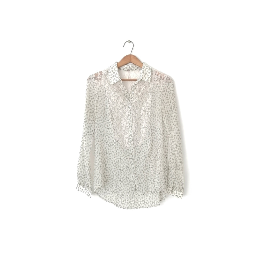 Free People Beige Printed Lace Button Down