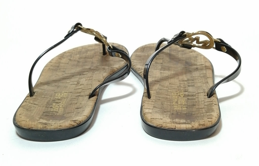 Michael Kors Black Patent Leather Jute Thong Sandals
