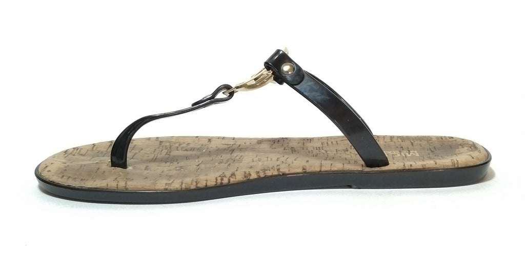 Michael Kors Black Patent Leather Jute Thong Sandals
