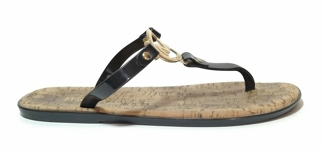 Michael Kors Black Patent Leather Jute Thong Sandals