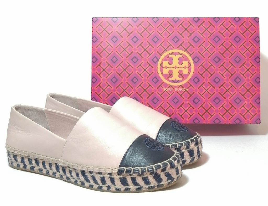 Tory Burch Pink & Navy Colour Block Leather Espadrilles 