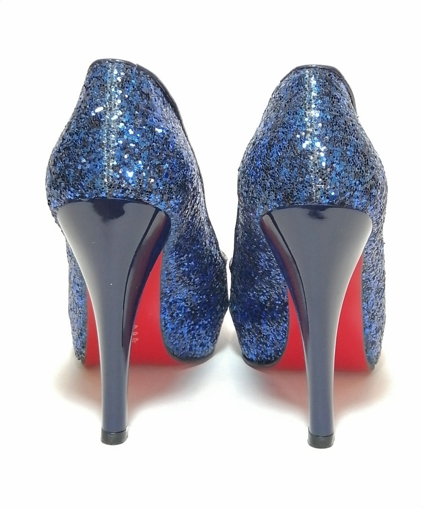 Miss Caroline Blue Glitter Peep Toe Pumps | Brand New |