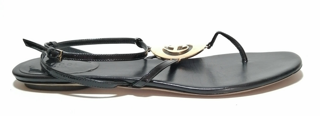 Gucci Black Leather Logo Flat Sandals