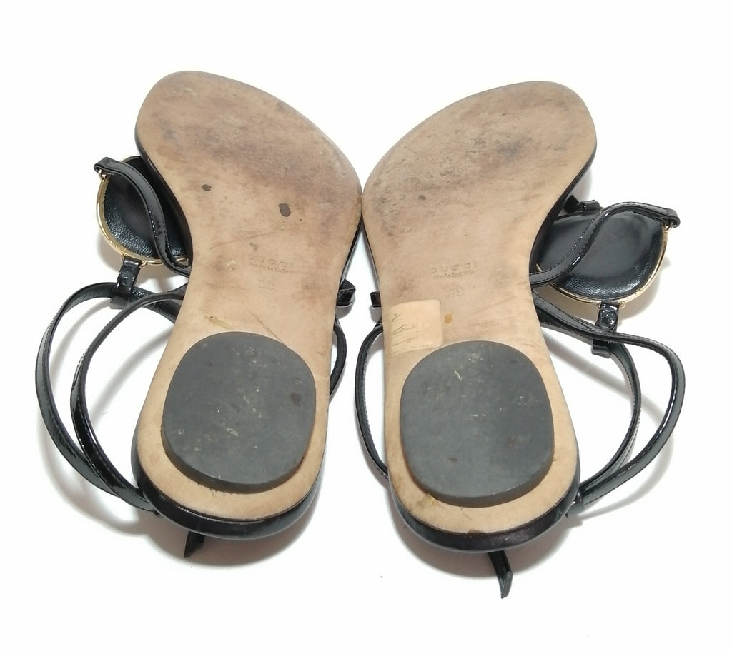 Gucci Black Leather Logo Flat Sandals