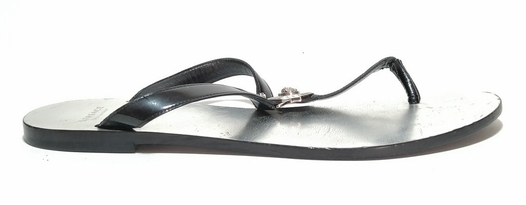 Versace Black Leather Thong Flats 
