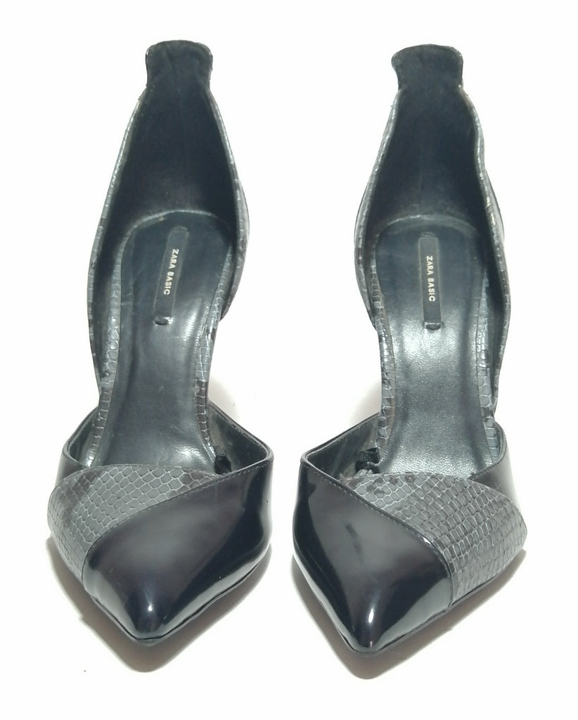 Zara Black & Grey Snakeskin Pointed Pumps