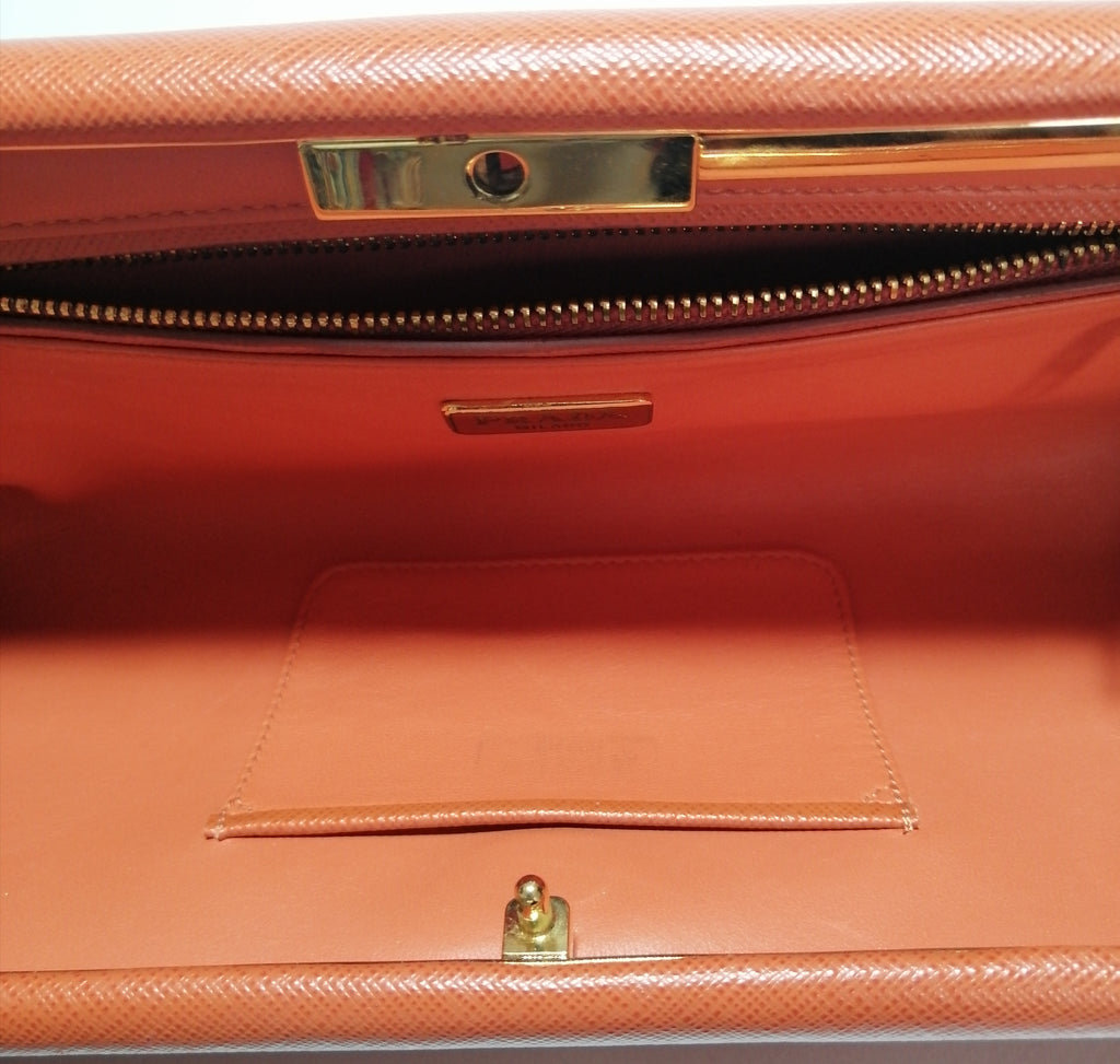 Prada Orange Saffiano Leather Clutch