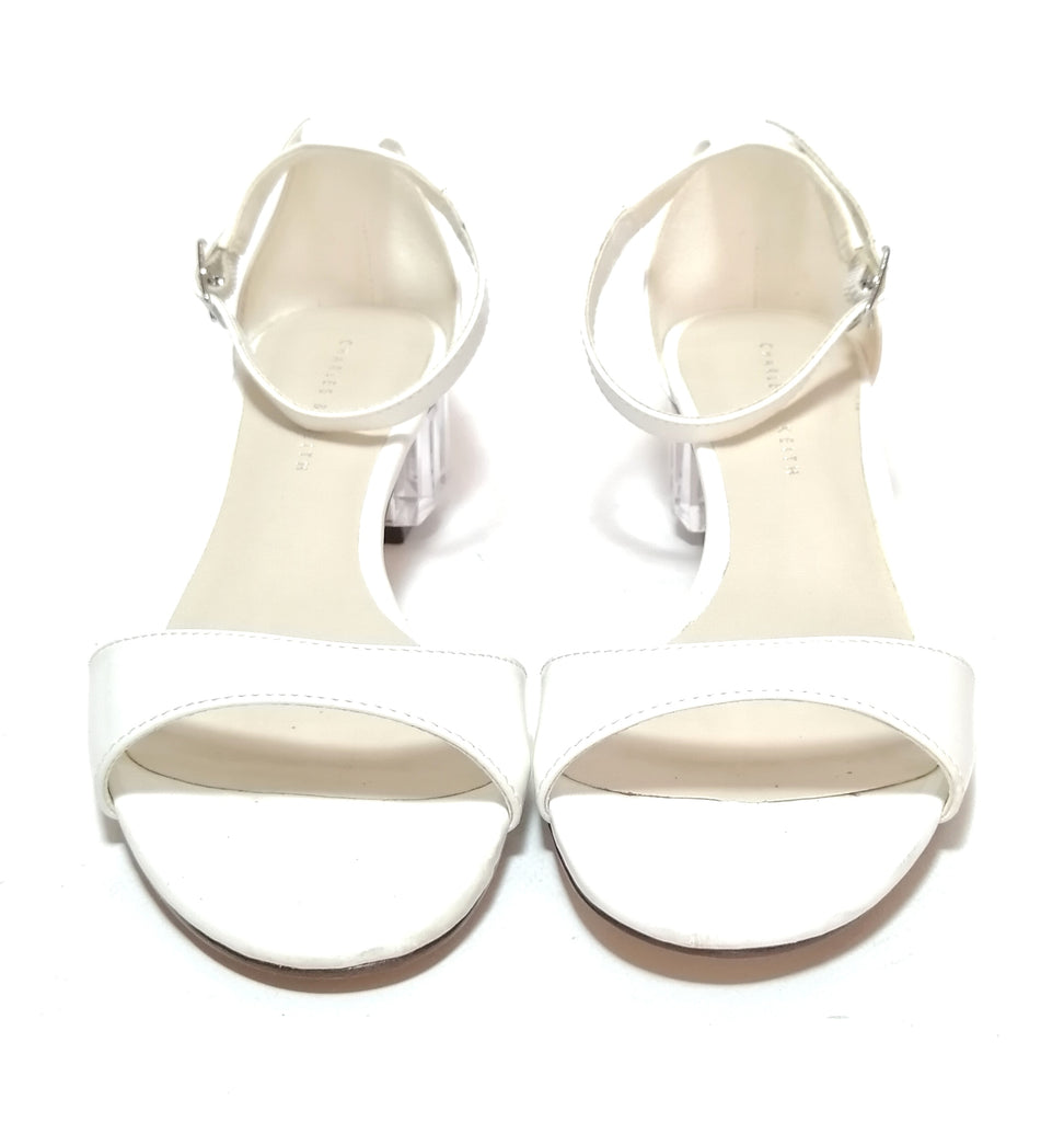 Charles & Keith Crystal Block Heel White Sandals