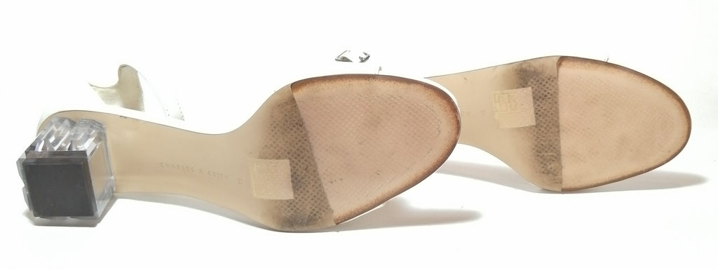 Charles & Keith Crystal Block Heel White Sandals