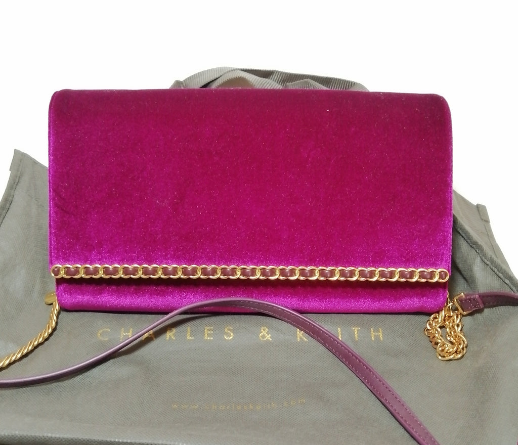 Charles & Keith Magenta Velvet Clutch
