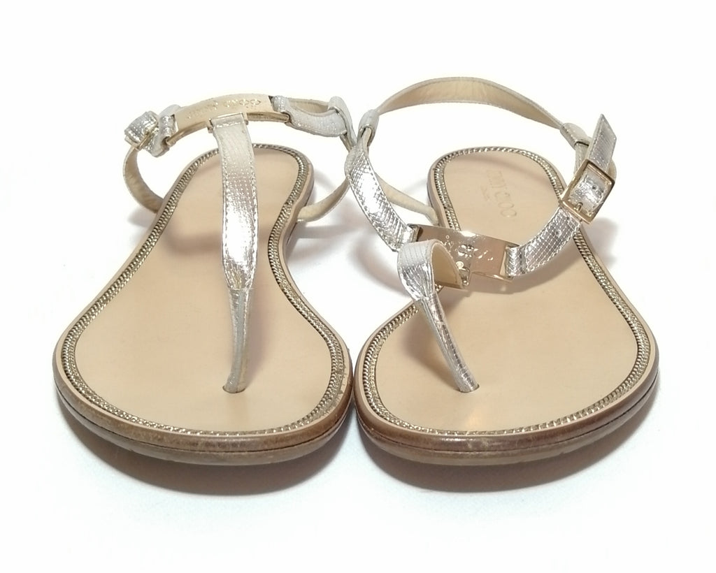 Jimmy Choo Silver Leather Thong Sandals