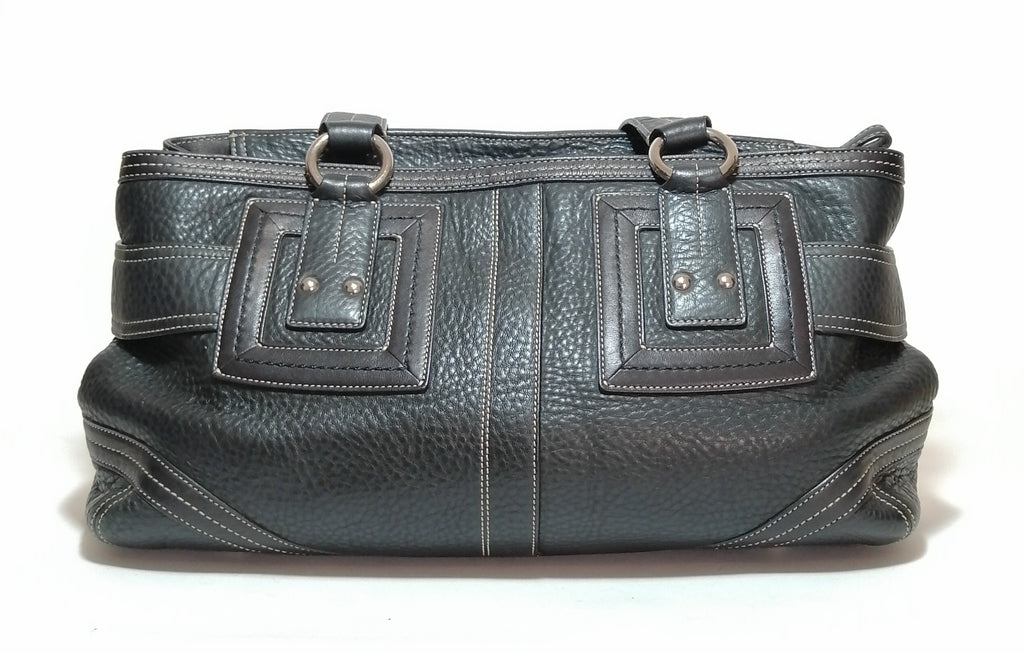 Coach Black Pebbled Leather & White Thread Tote Bag