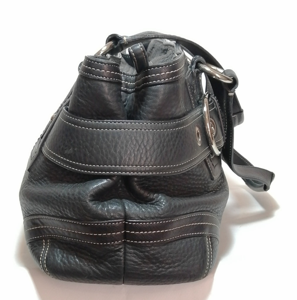 Coach Black Pebbled Leather & White Thread Tote Bag