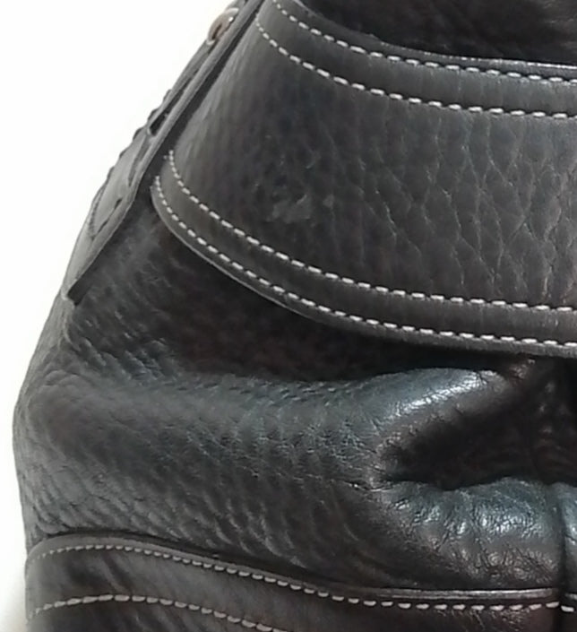 Coach Black Pebbled Leather & White Thread Tote Bag