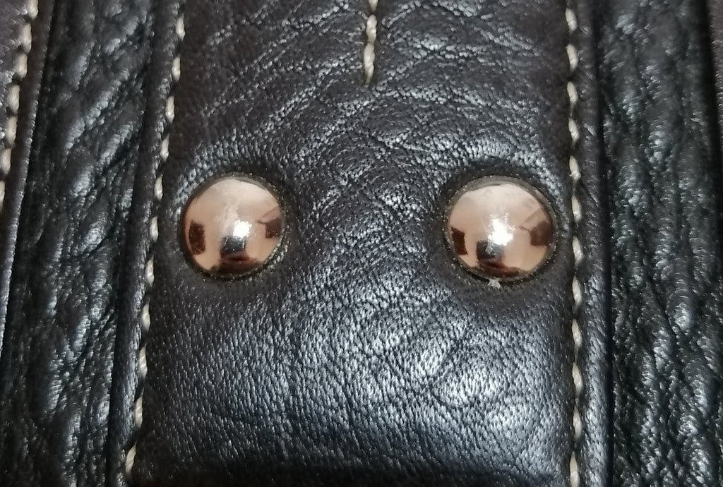 Coach Black Pebbled Leather & White Thread Tote Bag