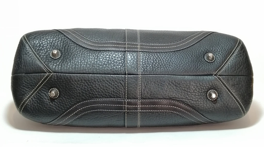 Coach Black Pebbled Leather & White Thread Tote Bag