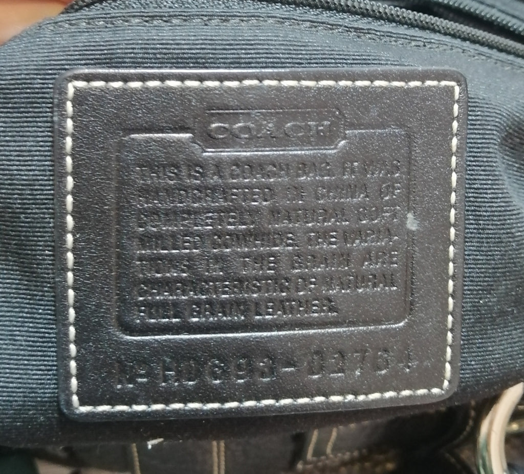 Coach Black Pebbled Leather & White Thread Tote Bag