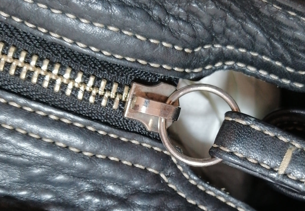 Coach Black Pebbled Leather & White Thread Tote Bag
