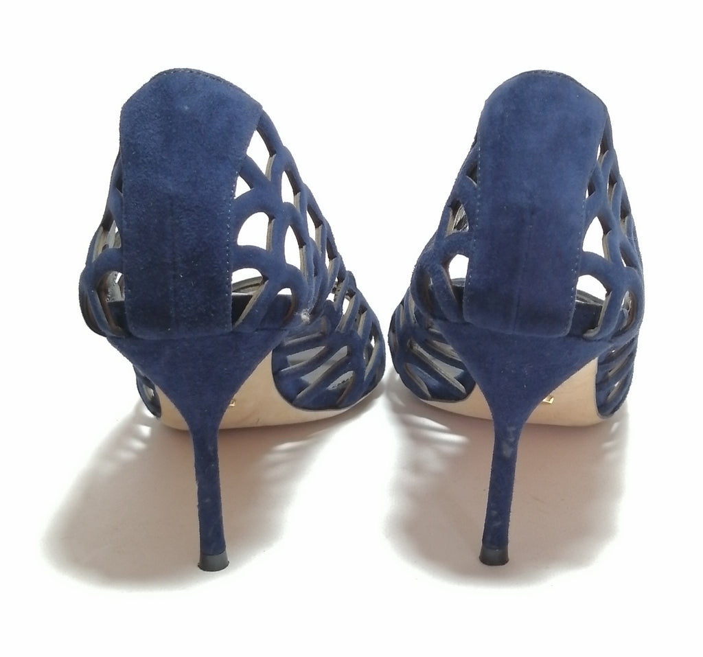 Sergio Rossi Blue Suede Laser-cut Heels
