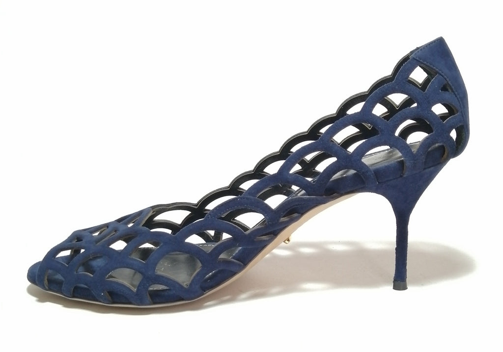 Sergio Rossi Blue Suede Laser-cut Heels