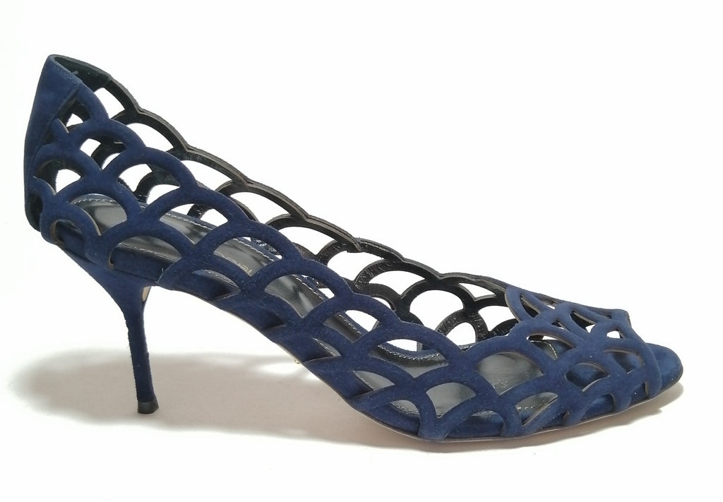 Sergio Rossi Blue Suede Laser-cut Heels