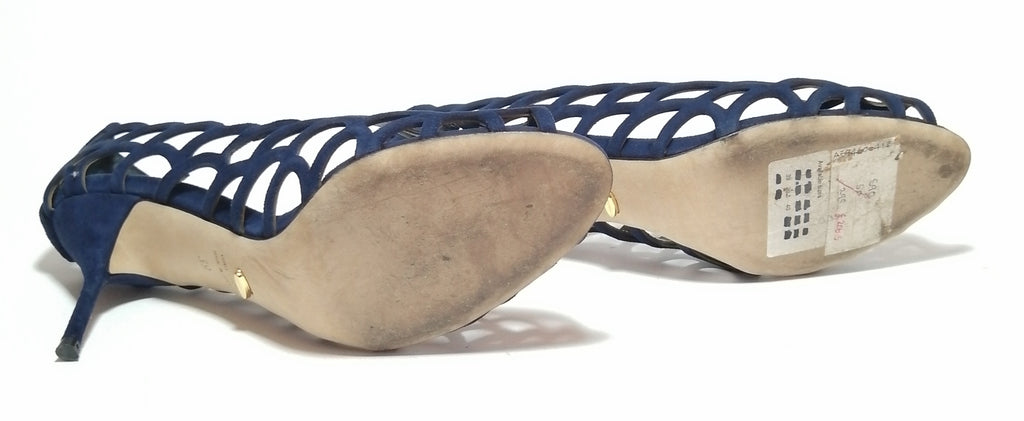 Sergio Rossi Blue Suede Laser-cut Heels