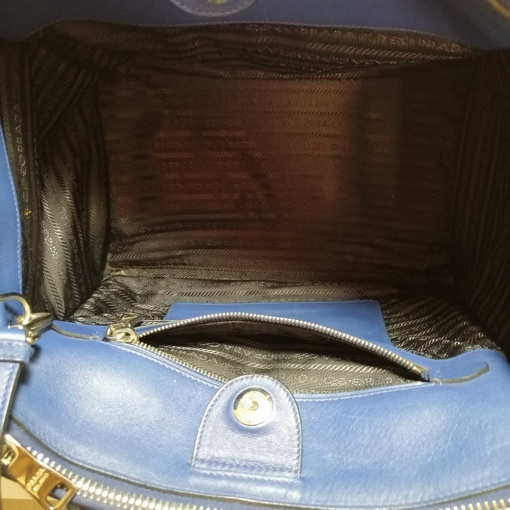 Prada Navy Blue Leather Double Zip Tote