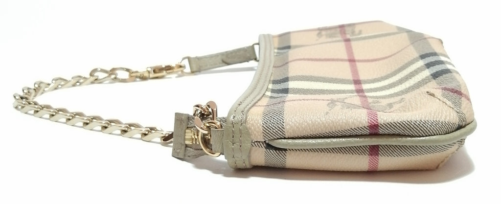 Burberry Beige Haymarket Grainy Leather Wristlet
