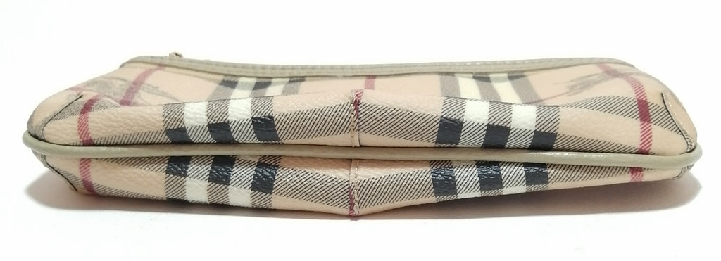 Burberry Beige Haymarket Grainy Leather Wristlet