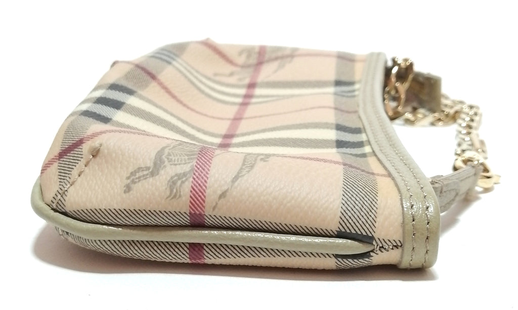 Burberry Beige Haymarket Grainy Leather Wristlet