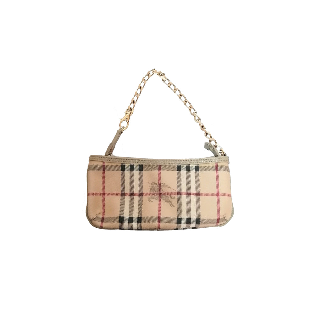 Burberry Beige Haymarket Grainy Leather Wristlet