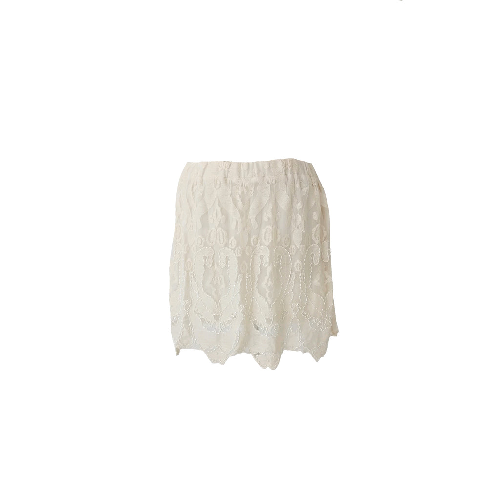H&M Cream Lace & Pearls Embellished Skirt