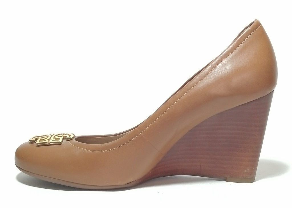 Tory Burch Tan Leather 'Lowell' Wedge Pumps