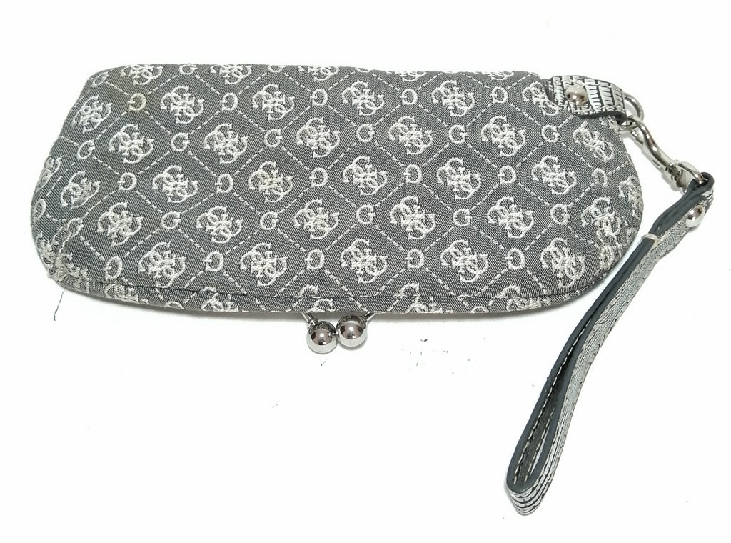 Guess Grey Monogram Canvas & Rhinestone Clutch