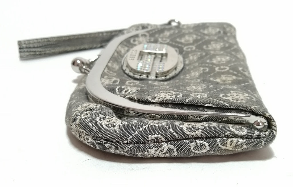 Guess Grey Monogram Canvas & Rhinestone Clutch