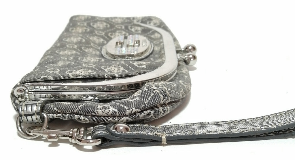 Guess Grey Monogram Canvas & Rhinestone Clutch