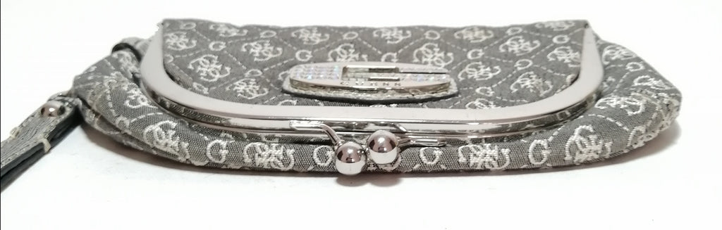 Guess Grey Monogram Canvas & Rhinestone Clutch