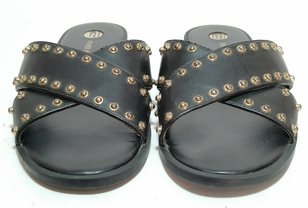 River Island Black Studded Criss Cross Strap Slides