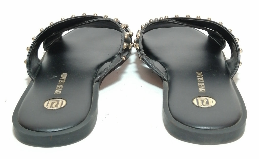 River Island Black Studded Criss Cross Strap Slides