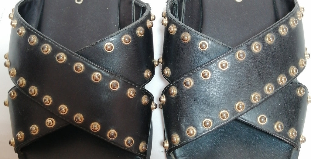 River Island Black Studded Criss Cross Strap Slides