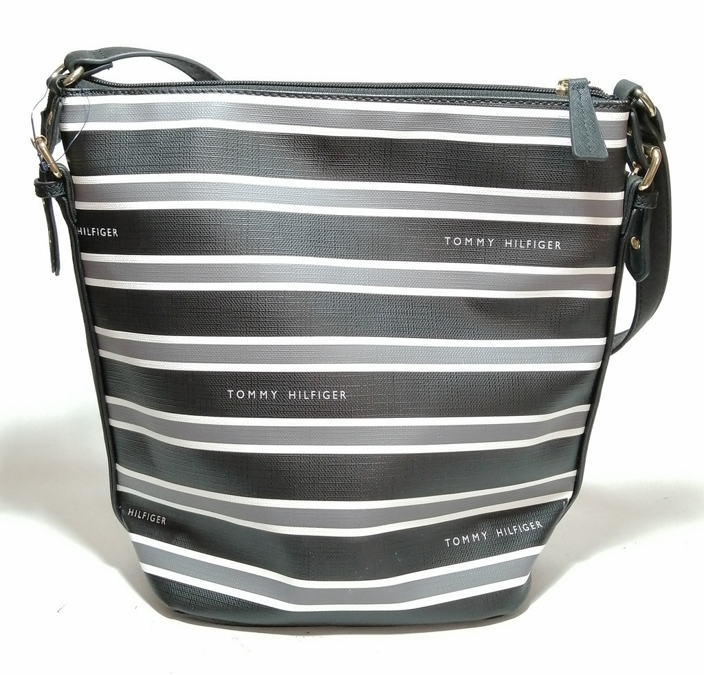 Tommy Hilfiger Striped Faux Leather Shoulder Bag