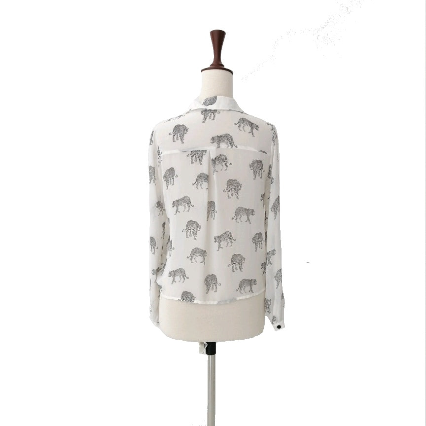 Forever 21 White Cheetah Knot Shirt