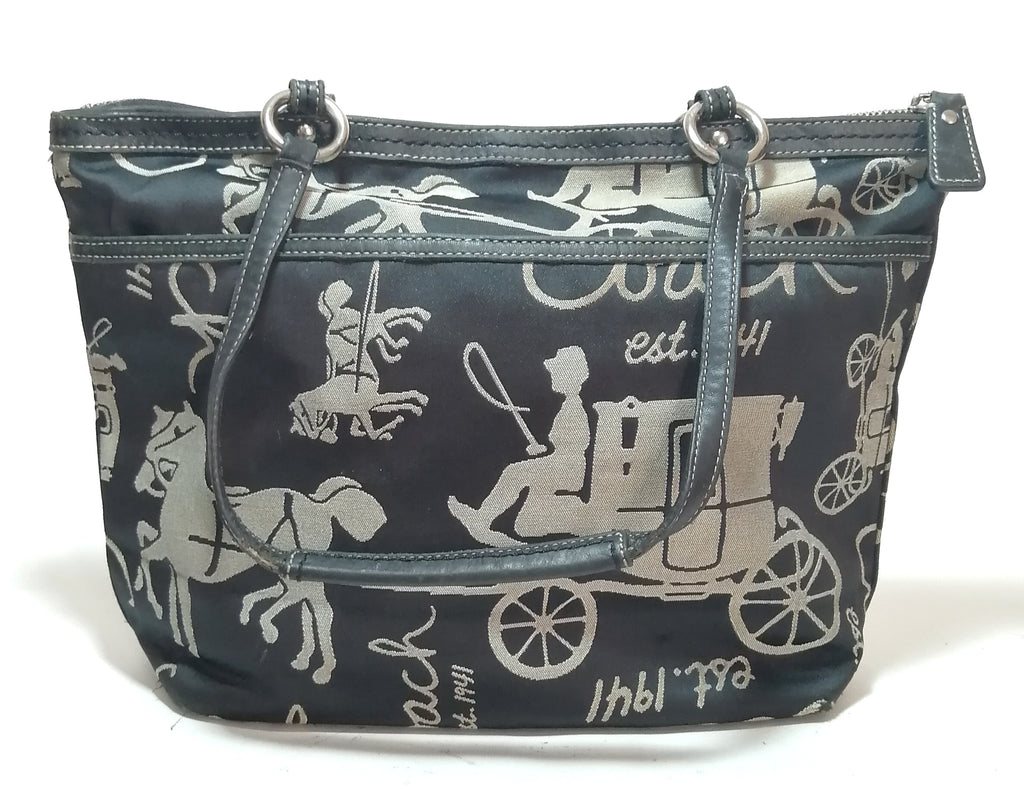 Coach Horse & Carriage Black Canvas Printed Tote